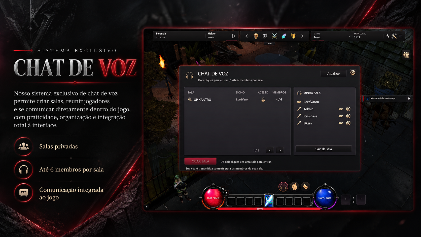 Controles de conversa por voz dentro do Varon MU